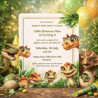 Birthday Invitation Kids Party Dinasaur Watercolor Inbjudningar