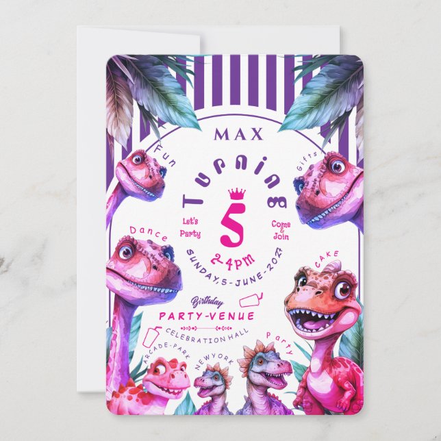 Birthday Invitation Kids Watercolour Dinosaur Inbjudningar (Framsida)