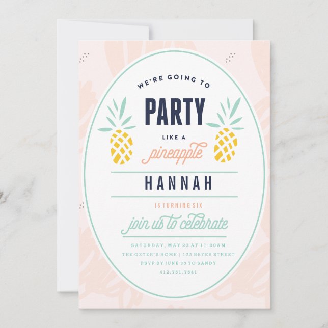 BIRTHDAY INVITATION - PARTY LIKSOM ETT PINEAPPES INBJUDNINGAR (Framsida)