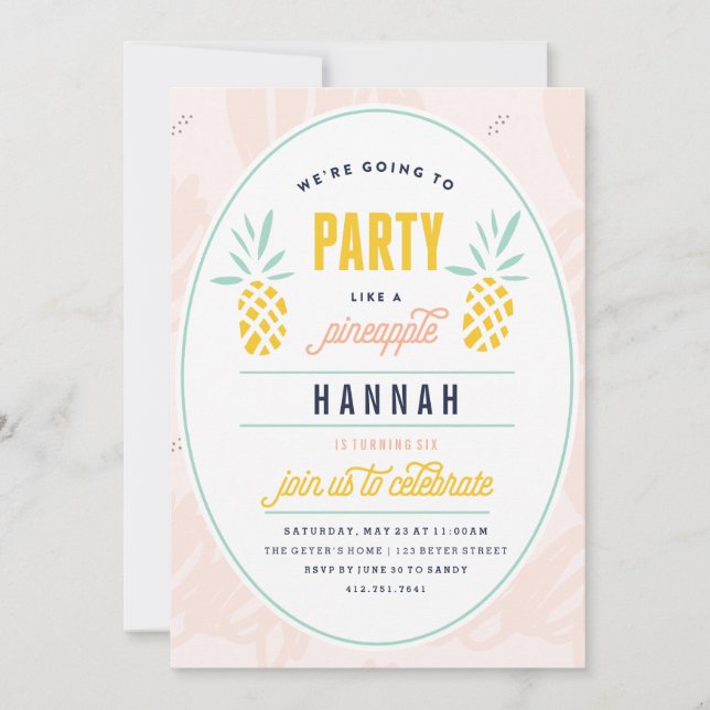 BIRTHDAY INVITATION - PARTY LIKSOM ETT PINEAPPES INBJUDNINGAR (Framsida)