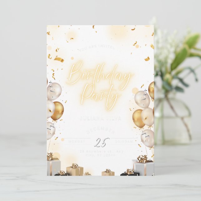 Birthday Invitation Pink Aesthetic Cute Design Inbjudningar (Stående Fram)