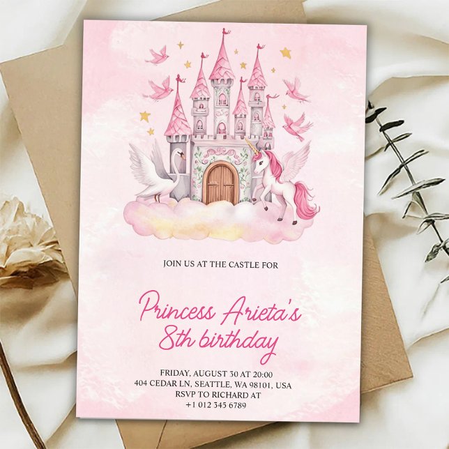 Birthday Invitation with a pink castle  Inbjudningar (Skapare uppladdad)