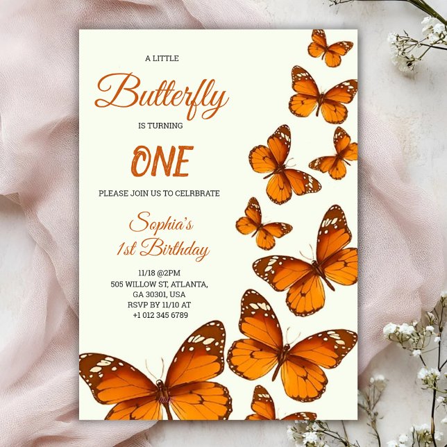 birthday invitation with vibrant orange butterfly inbjudningar (Skapare uppladdad)