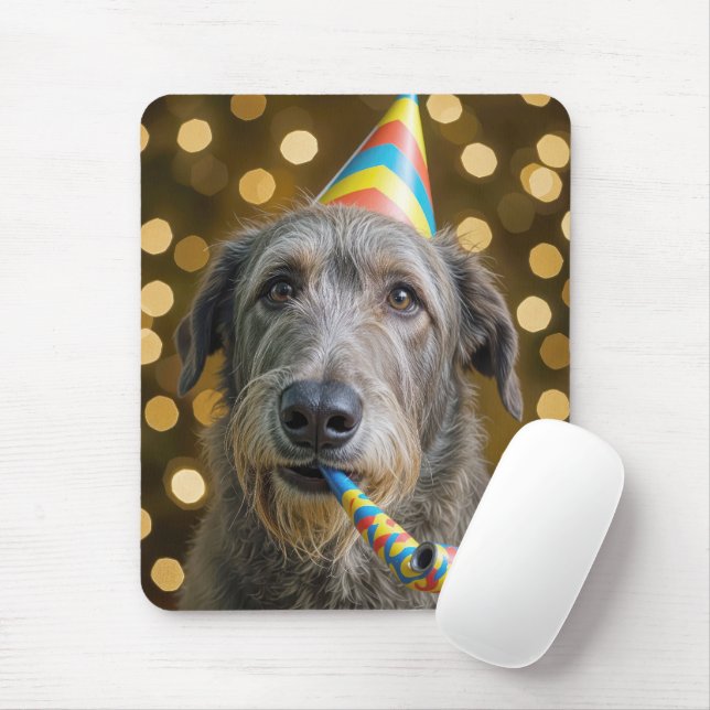 Birthday Irish Wolfhound with Party Hat Musmatta (Med mus)