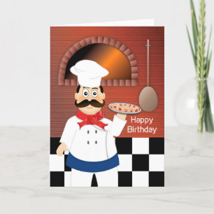 Birthday, Italian Chef Baking Pizza in Hot Oven Ca Kort