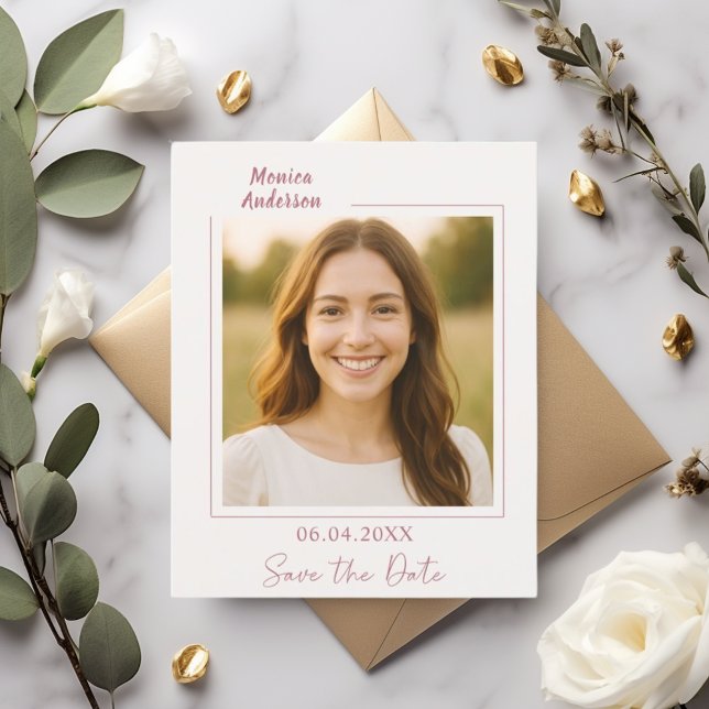 Birthday ivory rose gold photo Save the Date card (Skapare uppladdad)