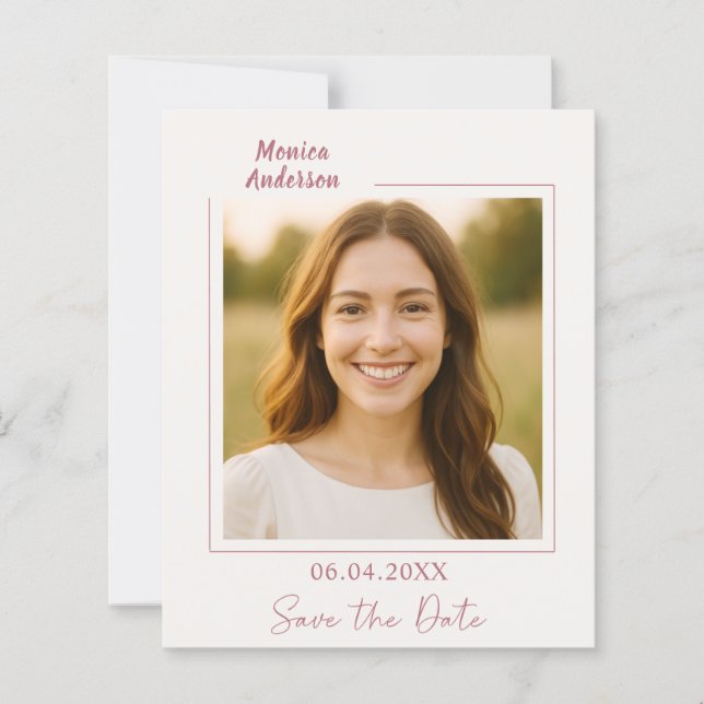 Birthday ivory rose gold photo Save the Date card (Framsida)