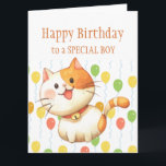 BIRTHDAY KIDS Orange Katt Kitten Kitten Colorful B Kort<br><div class="desc">Cute Little Orange Cat Kitten med färgstarka ballonger Underbar födelsedag för alla pojkar som kärlek Cats</div>