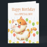 BIRTHDAY KIDS Orange Katt Kitten Kitten Colorful B Kort<br><div class="desc">Cute Little Orange Cat Kitten med färgstarka ballonger Underbar födelsedag för alla pojkar som kärlek Cats</div>