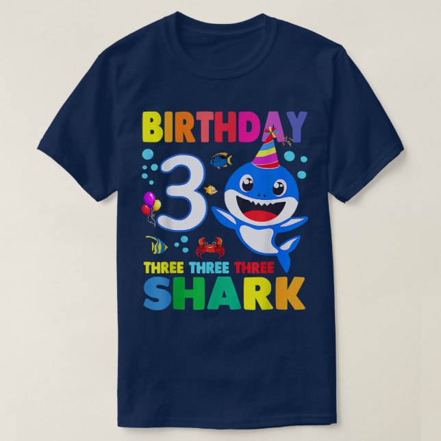 Birthday Kids Shark 3 Year Old 3rd Birthday Matchi T Shirt (Design framsida)