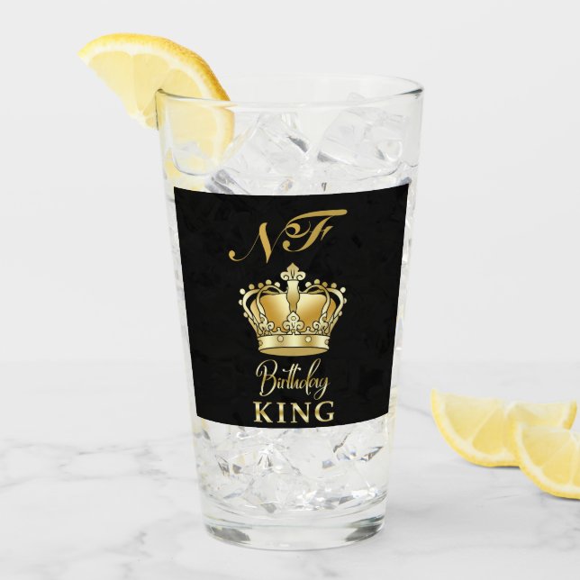 Birthday King Gold Crown Royal Monogram Luxury Glaskopp (Framsida Ice)