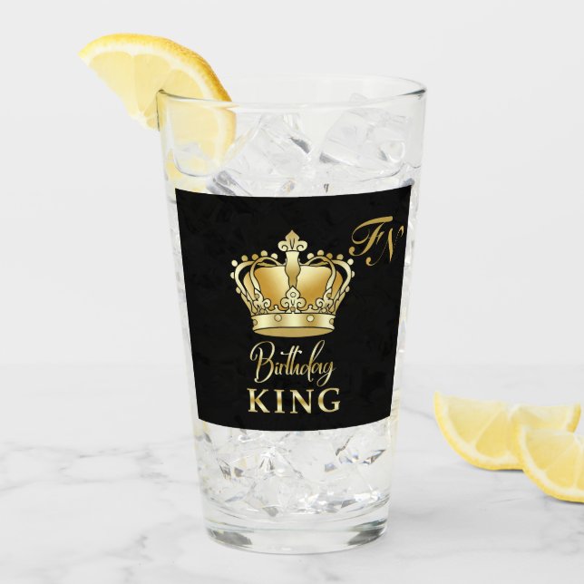 Birthday King Gold Crown Royal Monogram Luxury Glaskopp (Framsida Ice)
