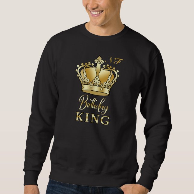 Birthday King Gold Crown Royal Monogram Luxury Lång Ärmad Tröja (Framsida)