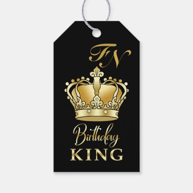 Birthday King Gold Crown Royal Monogram Luxury Presentetikett (Framsidan)