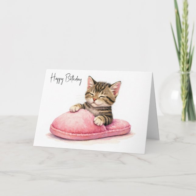 Birthday Kitten Sleeping in a Pink Slipper Kort (Framsida)