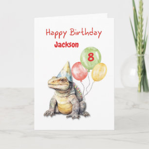 Birthday Komodo Dragon Lizard Party Hat Balloons Kort