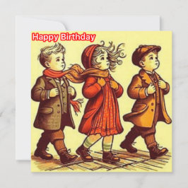 BIRTHDAY-KORT ~ 3 Cute Retro Children ~