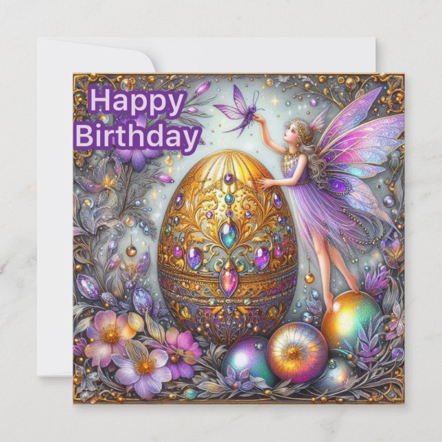 BIRTHDAY-KORT ~ Fairy and Decorated Egg ~ (Framsida)