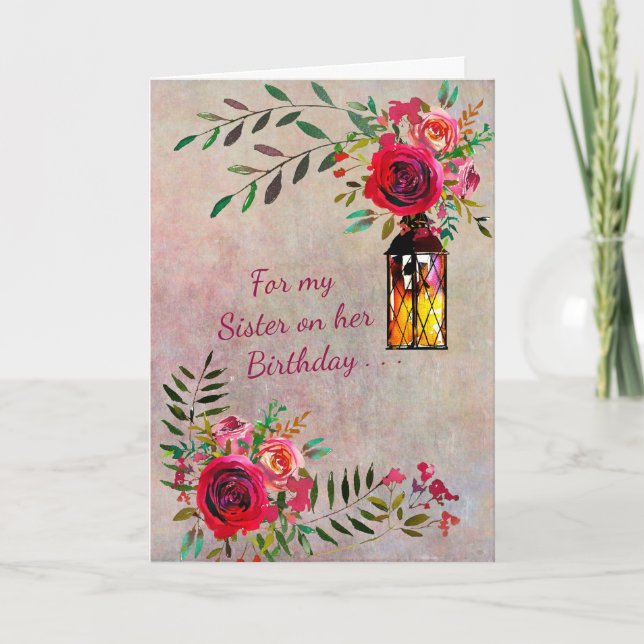 BIRTHDAY-KORT FÖR SISTER BLOMMIGT KORT (Framsida)
