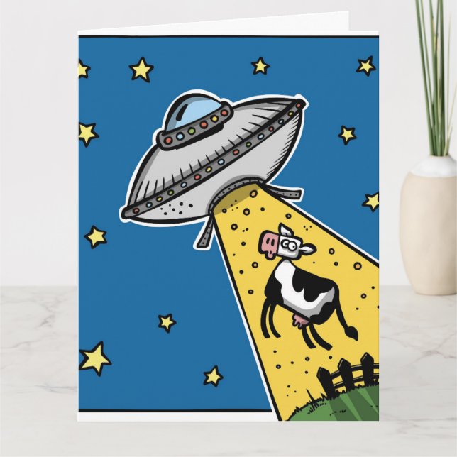 BIRTHDAY-KORT FÖR UFO COW ABDUCTION FUNNY KORT (Framsida)