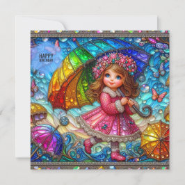 BIRTHDAY-KORT ~ Retro Girl with an Umbrella ~