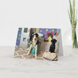 BIRTHDAY-KORT TILL mamma MED HUND I KLÄDER Kort