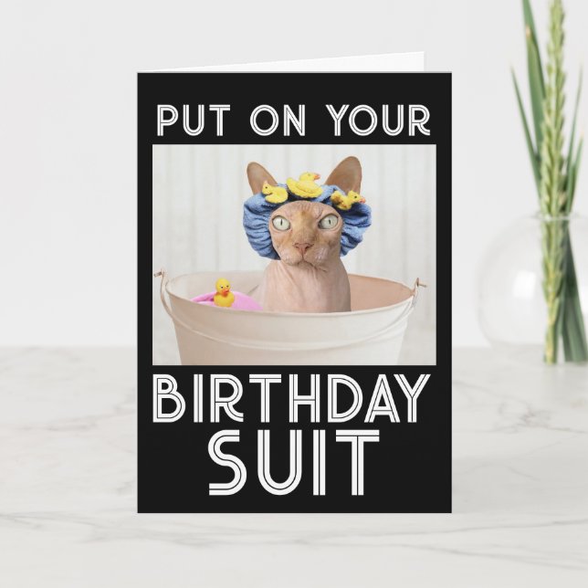 BIRTHDAY KOSTYM SPHYNX HAIRLESS CAT FUNNY CARD KORT (Framsida)