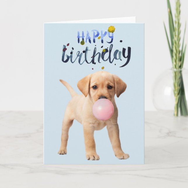 Birthday Labrador Retriever Puppy Hund Bubble Gum Kort (Framsida)
