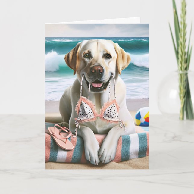 Birthday Labrador Retriever with bikini top Kort (Framsida)