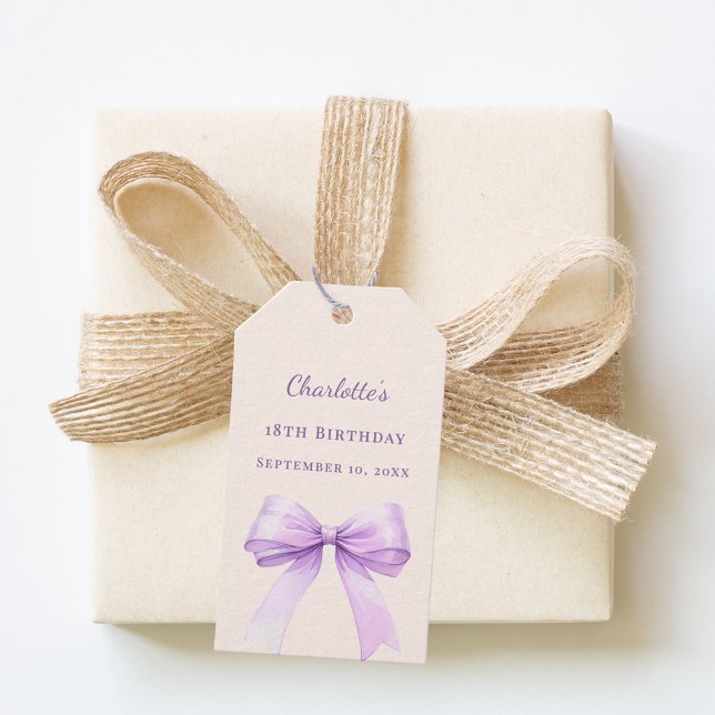 Birthday lavender bow ivory DIY write by hand Presentetikett (Skapare uppladdad)