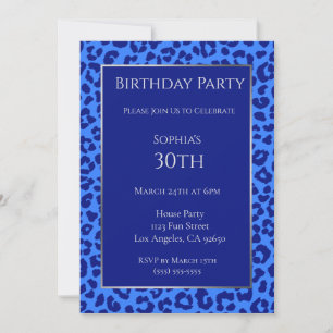 Birthday-Leopard Mönster-Blue- Inbjudningar