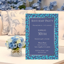 Birthday-Leopard Mönster-Blue- Inbjudningar