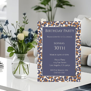 Birthday-Leopard Mönster-Blue och Brown- Inbjudningar