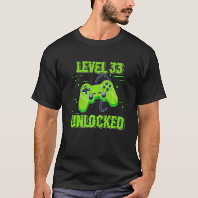 Birthday  Level 33 Unlocked Video Games Controller T Shirt (Framsida)