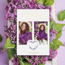 Birthday Lilac Real Gold 2 Photos Floral Heart