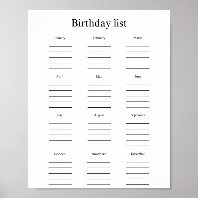 Birthday list poster (Framsidan)
