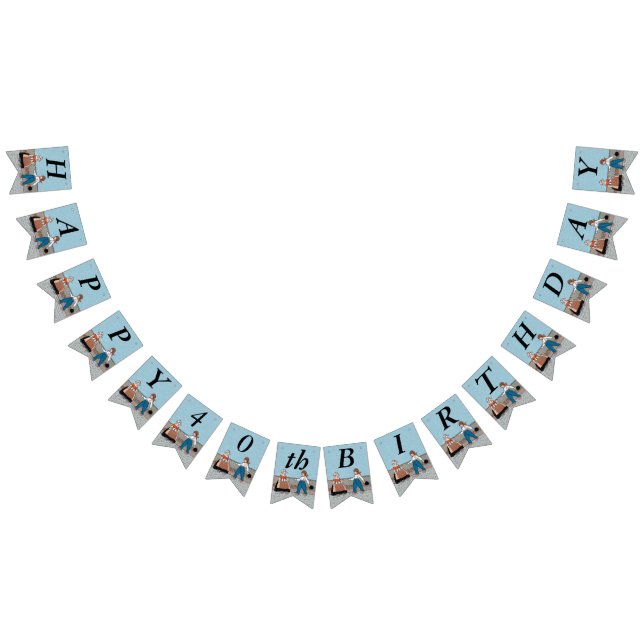 Birthday Little Dutch Boy and Girl Red Tulips Blue Vimplar (Alla)