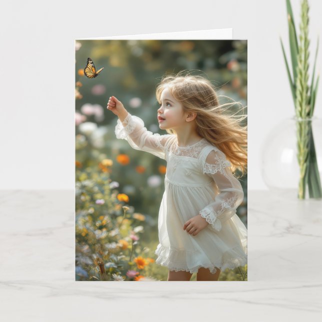 Birthday Little Girl Chasing a Monarch Butterfly Kort (Framsida)