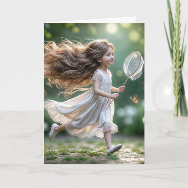 Birthday Little Girl Chasing Butterflies Kort (Framsida)