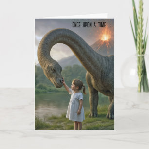 Birthday Little Girl innan en dosinosaur Kort