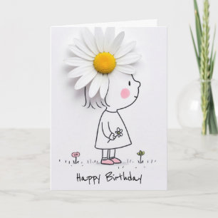 Birthday Little Girl med vit Daisy Kort