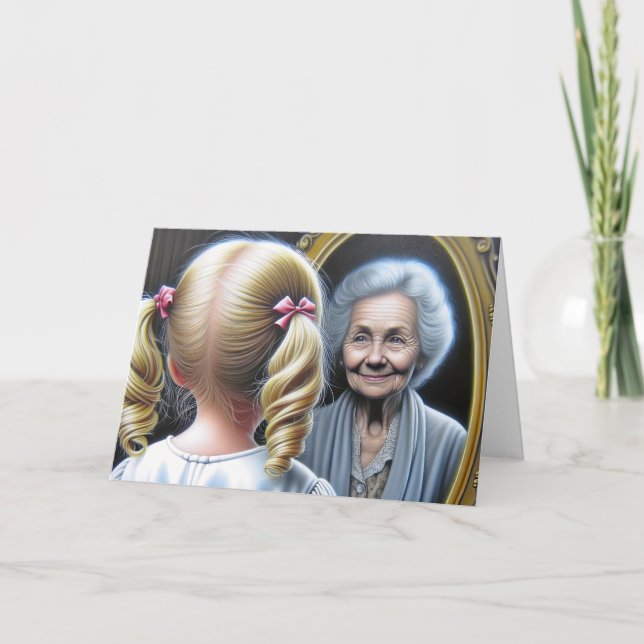 Birthday Little Girl och Old Dam Kort (Framsida)