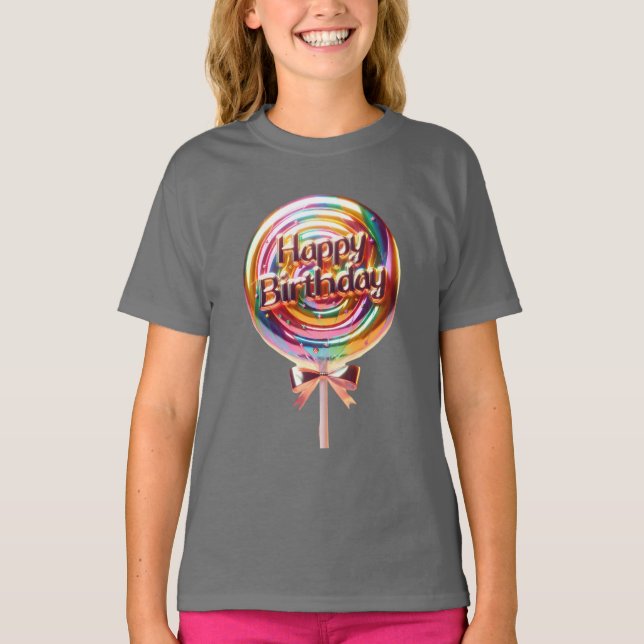 Birthday Lollipop med Guld Bow T Shirt (Framsida)
