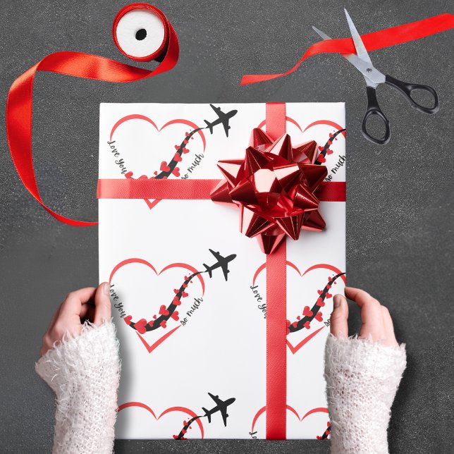 Birthday Love You so much Heart & Airplane Cute Presentpapper (Skapare uppladdad)