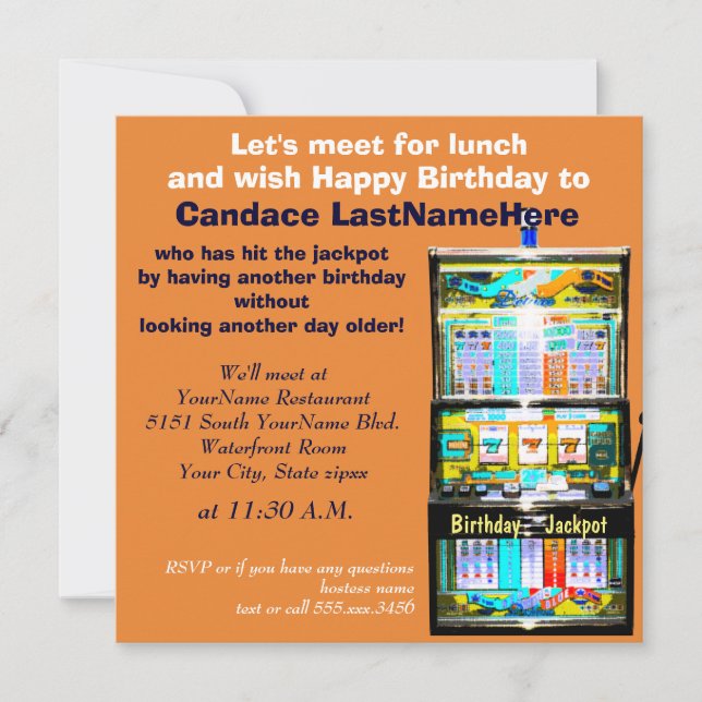 Birthday Luncheon Slot Maskin Jackpot Inbjudningar (Framsida)
