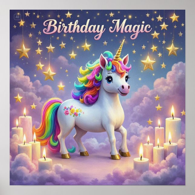 Birthday Magic poster Whimsical Unicorn-barn party (Framsidan)