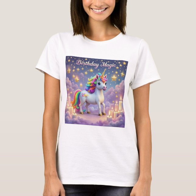 Birthday Magic poster Whimsical Unicorn-barn party T Shirt (Framsida)