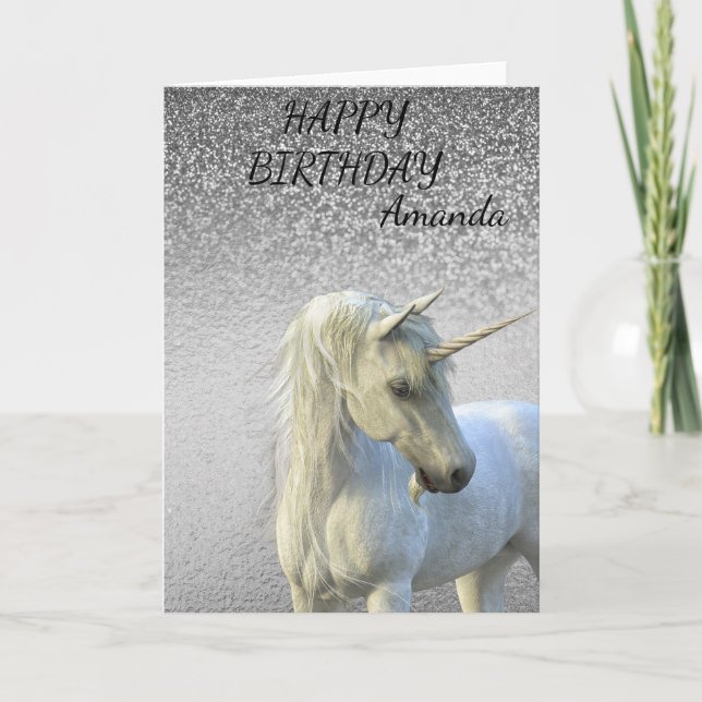 Birthday Magic Unicorn Glitter Personlig Kort (Framsida)