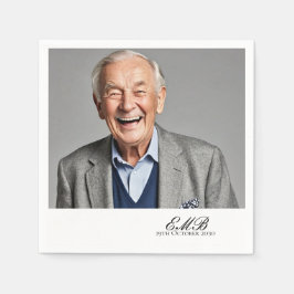 Birthday Male Snyggt Photo White Monogram Pappersservett