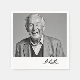 Birthday Male Snyggt Photo White Monogram Pappersservett